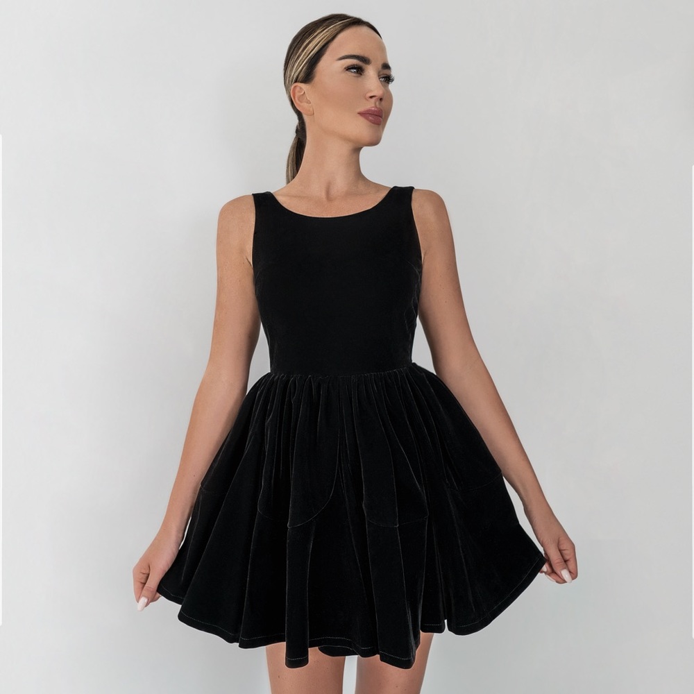 Black velvet baby doll dress